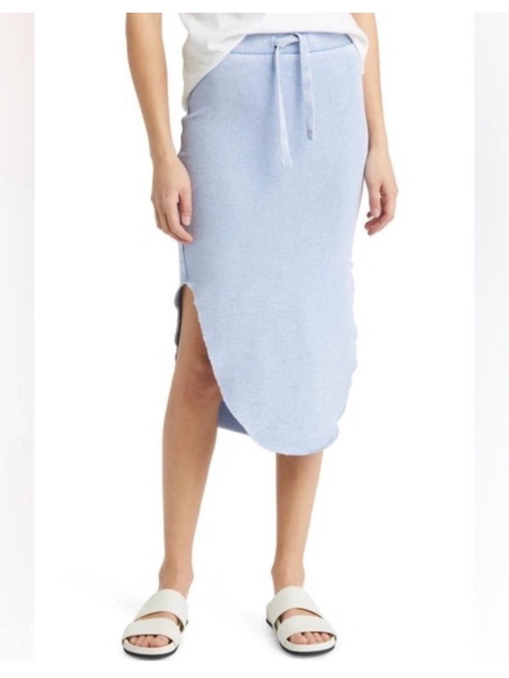 Light Blue Drawstring Midi Skirt